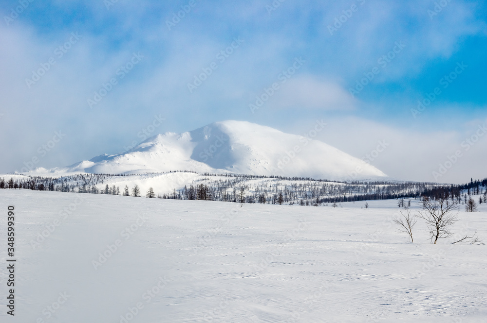 winter ski trip in the mountains of the circumpolar Urals. Ural winter mountains