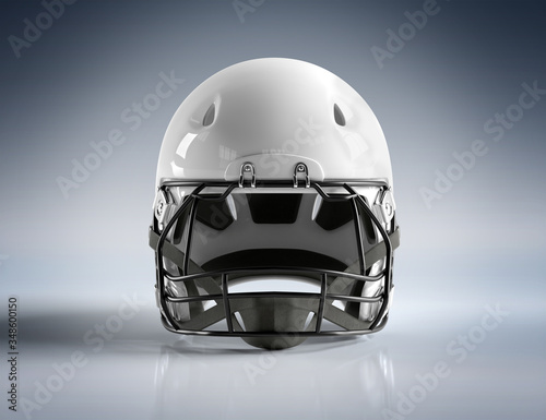 White American football helmet isolated on grey mockup 3D rendering photo