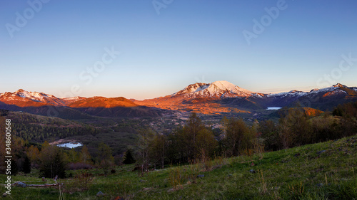 Wide angle view of Mt. St. Helens, Washington, spring 2020 (40 years after the 1980 eruption)