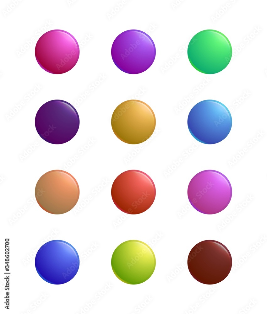 Icon set of multicolored volumetric round buttons. Icon set of multicolored volumetric round buttons.