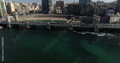 Aerial Drone shot over Egypt Alexandria city Stanly Bridge
