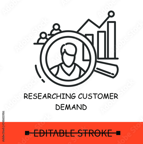 Analysis line icon.Consumer review.Researching customer demand.Observation Isolated linear vector business illustration.Editable stroke 