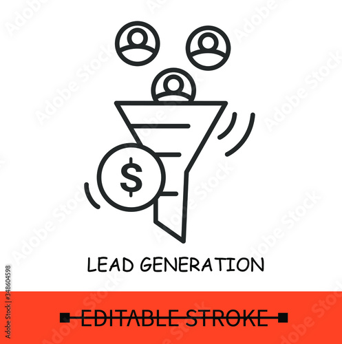 Traffic conversion line icon .Lead generation concept.Marketing strategy.Funnel clients.Isolated linear vector business illustration.Editable stroke
