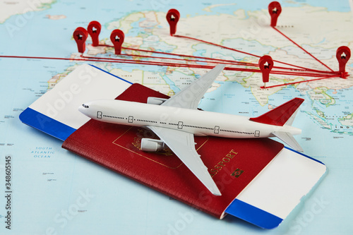 Medical travel concept with stethoscope passport document