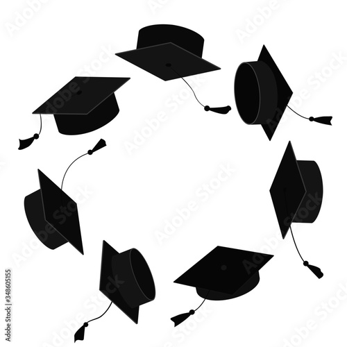 Circle frame from graduation caps. Place for text. Graduate background