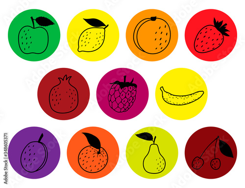 Collection of vector icons of fruits drawn by hand isolated on a white background.