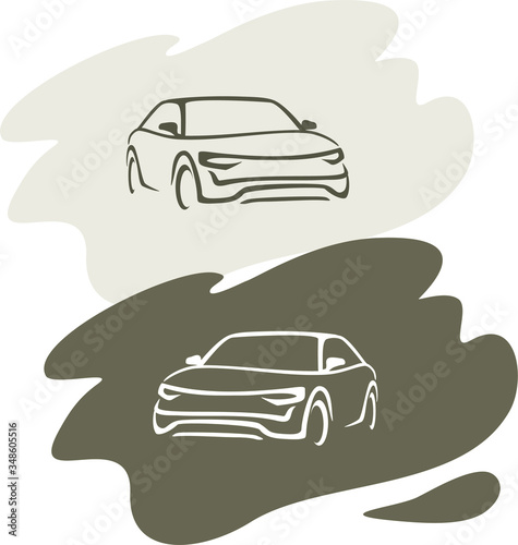 Auto style car logo design with concept sports vehicle icon silhouette
 on retro background. Vector illustration.
