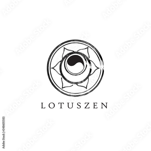 simple abstract logo design of chakra with lotus and yin yang symbol inside.