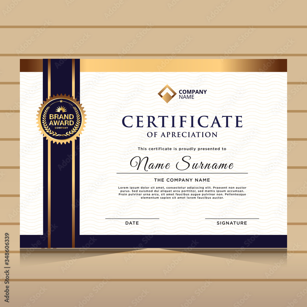 elegant blue and gold diploma certificate template. Use for print, certificate, diploma, graduation elegant blue and gold diploma certificate template. Use for print, certificate, diploma, graduation