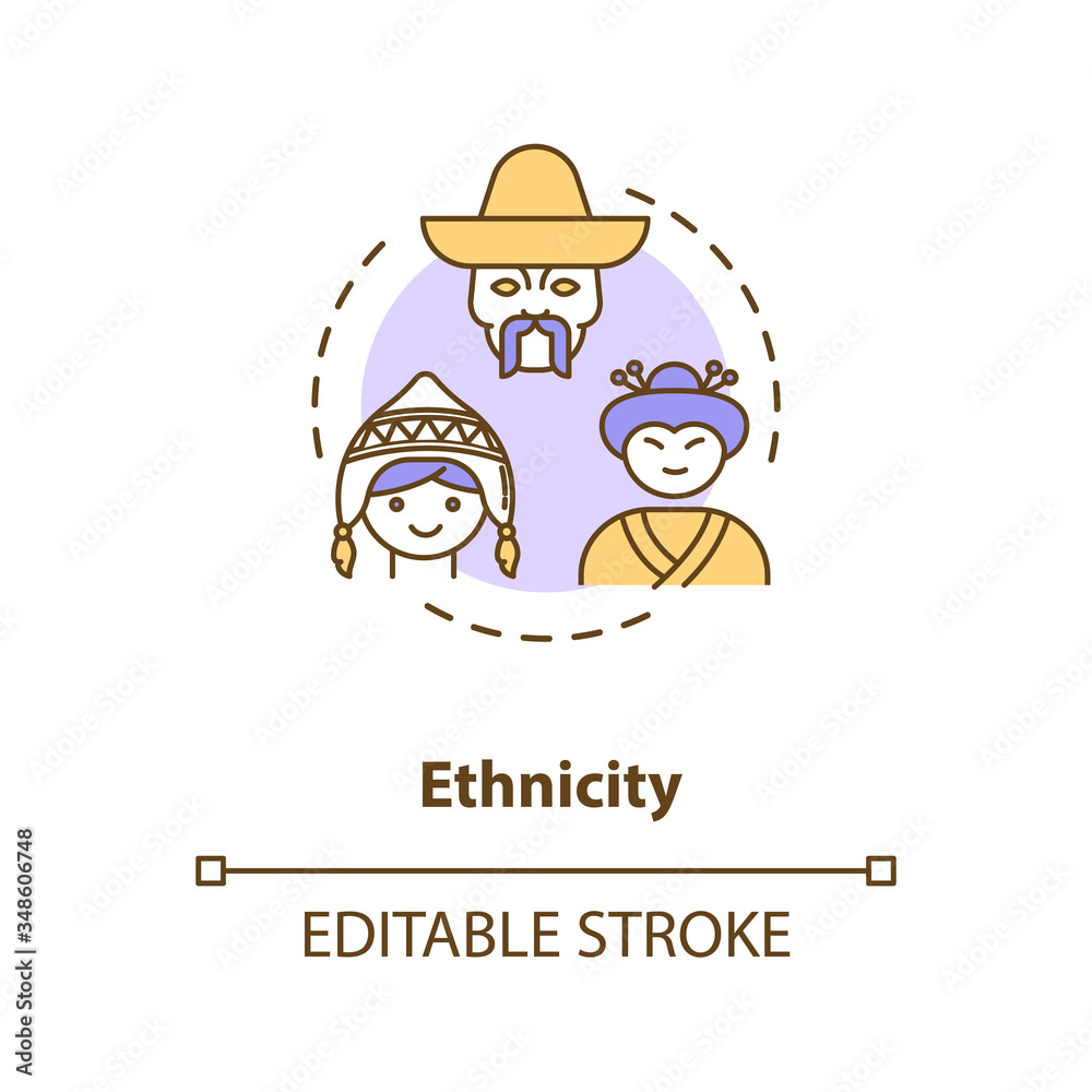 Ethnicity concept icon. International community. Multi national group. Racial equality. Cultural diversity idea thin line illustration. Vector isolated outline RGB color drawing. Editable stroke