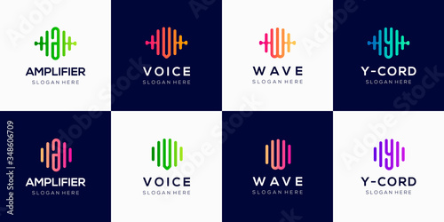 Monogram creative logo design template with pulse element.