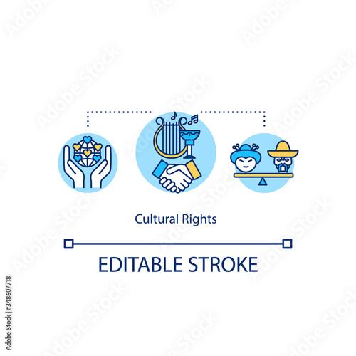 Cultural rights concept icon. Multi national community. Respect multiethnic group union. Multiculturalism idea thin line illustration. Vector isolated outline RGB color drawing. Editable stroke