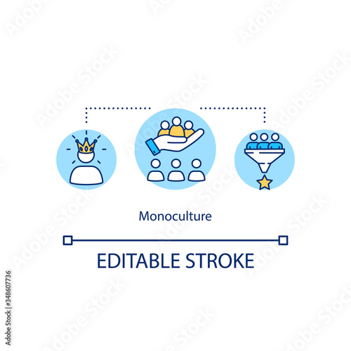 Monoculture concept icon. Dominant race, discrimination. Assimilation and globalization. Cultural diversity idea thin line illustration. Vector isolated outline RGB color drawing. Editable stroke