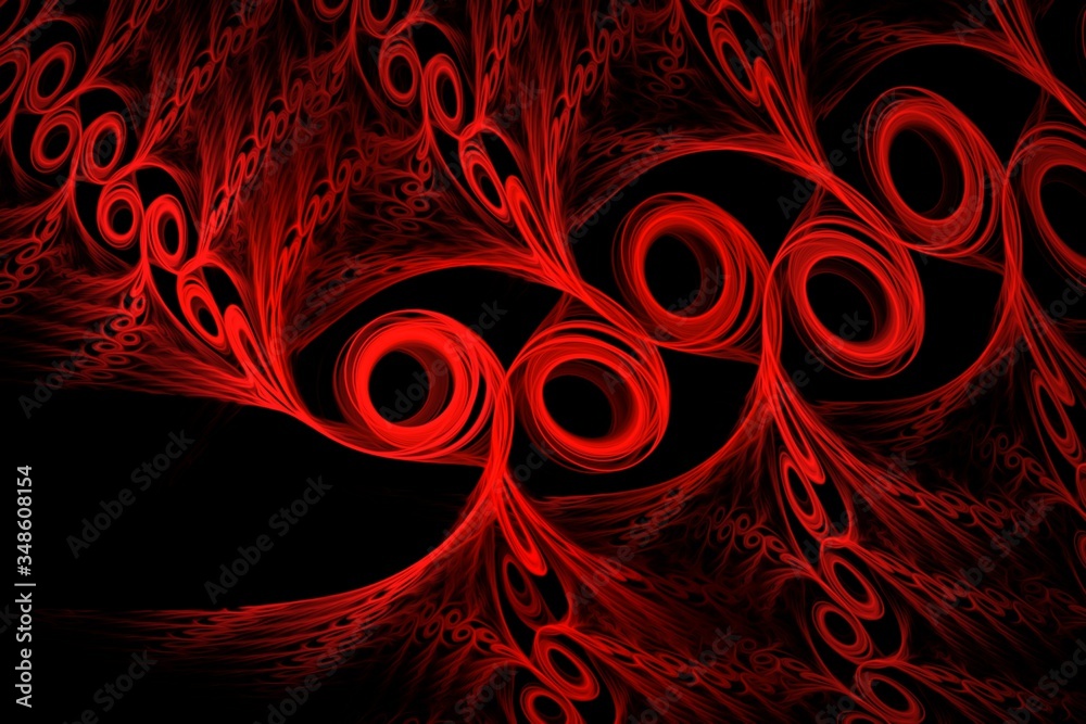 Red endless spirals, abstract background for design. Suitable for wallpapers and posters, web, cards, etc.