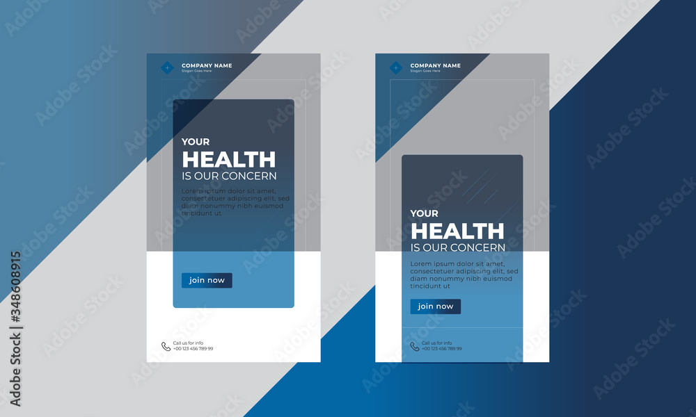 Obraz premium Creative stylish squre rectangle shape blue abstract medical health care instagram social media post template design