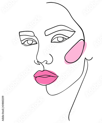 Abstract minimalistic linear sketch. Woman's face. - Vector illustration