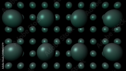 3D illustration round particles background texture on black screen. © Cristi