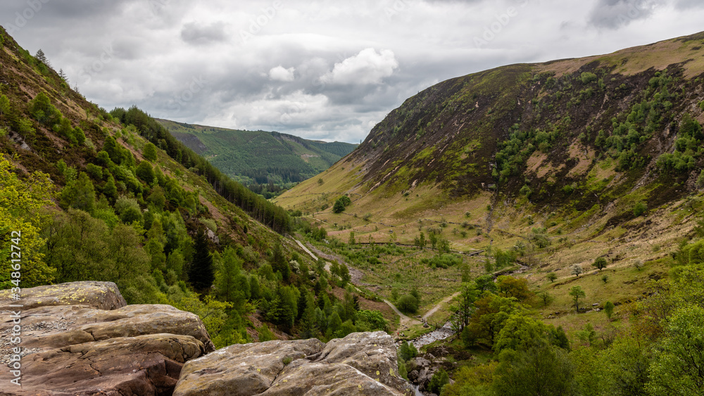 Fototapeta premium mountain landscape, valley, Rhiwargor Waterfall, England, Europe