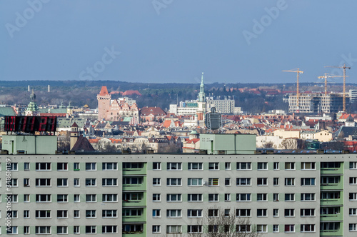 Poznań panorama of the city from a large distance from the Czecha estate, the photo shows the region of the old city from the east