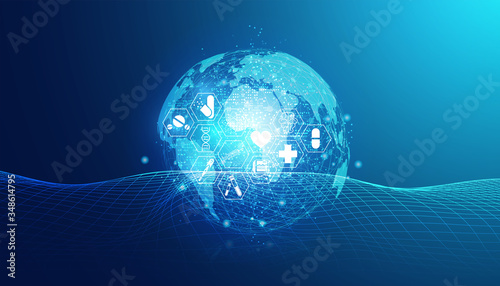 Abstract health medical science healthcare icon digital technology science and world.