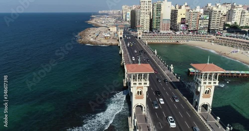 Aerial Drone shot over Egypt Alexandria city Stanly Bridge