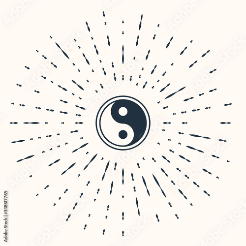 Grey Yin Yang symbol of harmony and balance icon isolated on beige background. Abstract circle random dots. Vector