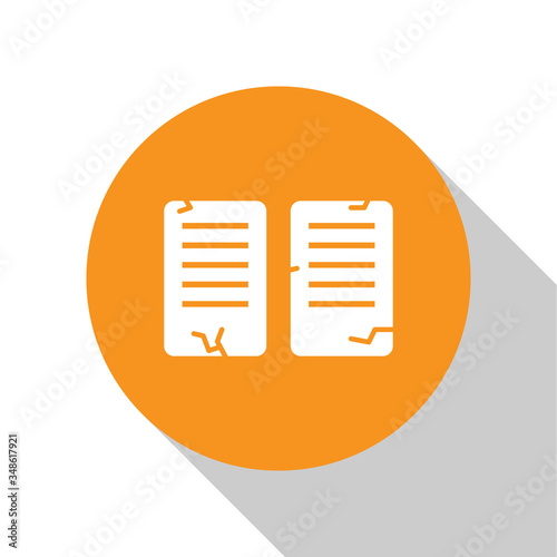White The commandments icon isolated on white background. Gods law concept. Orange circle button. Vector