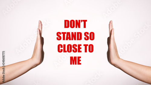 Don't Stand So Close to Me. Contact-less Greetings. Healthcare Poster. Two Hands Gesture Limit Social Distance