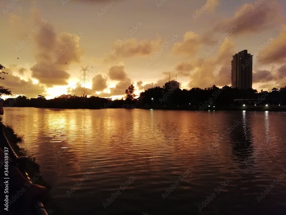 Naklejka premium sunrise over the river