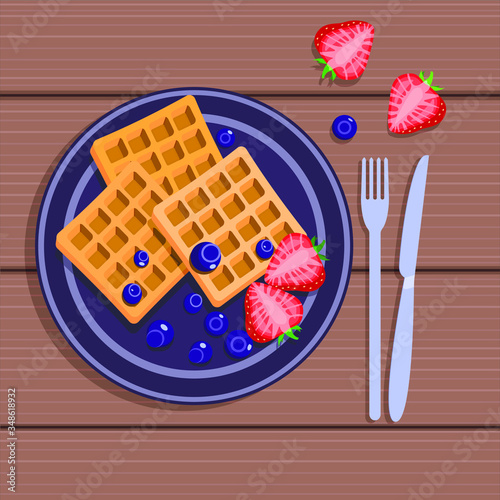 waffles with strawberries and blueberries