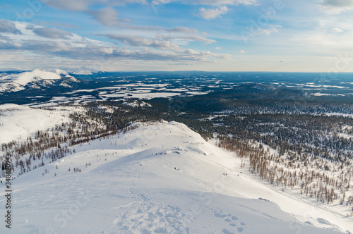 Mountain winter hike Ural mountains