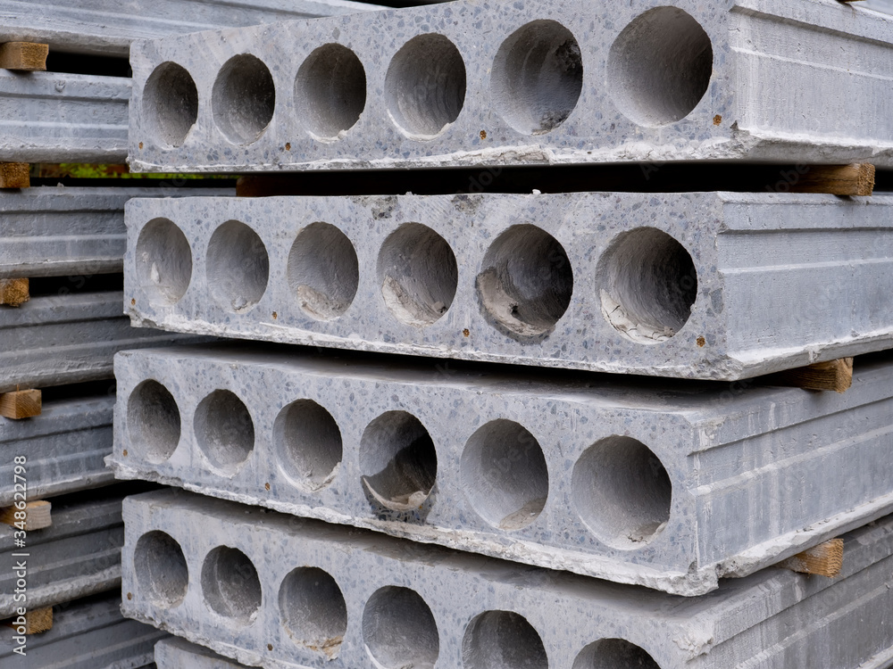Group of concrete panels isolated on the construction site.