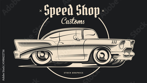 Classic car in vector. Vintage style, solid colors.