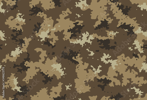 Seamless classic camouflage pattern. Camo fishing hunting vector background. Masking yellow brown beige color military texture wallpaper. Army design for fabric print