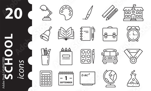 School icons set. Linear vector symbols in a flat style. Education concept.