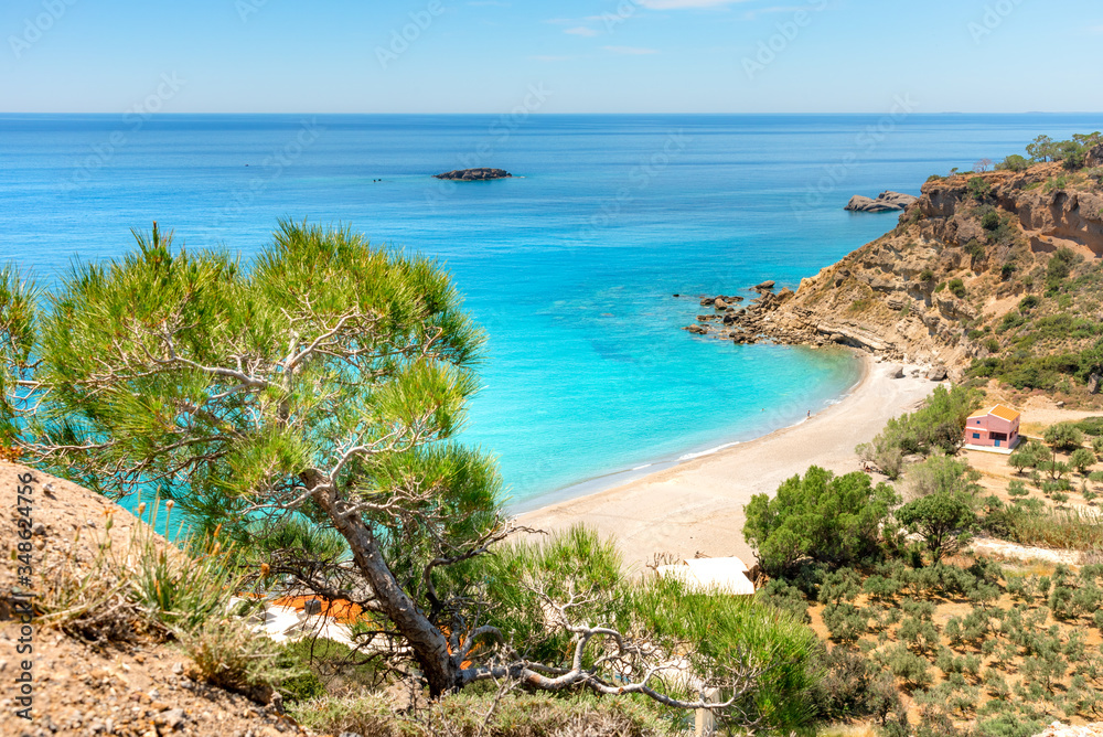 Famous sandy beach of Agia Fotia near Ierapetra, Crete, Greece.