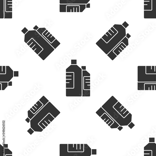 Grey Plastic bottles for laundry detergent, bleach, dishwashing liquid or another cleaning agent icon isolated seamless pattern on white background. Vector