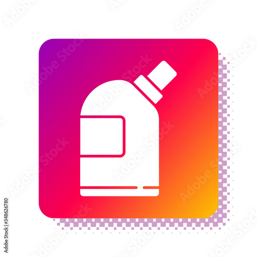 White Plastic bottles for laundry detergent, bleach, dishwashing liquid or another cleaning agent icon isolated on white background. Square color button. Vector