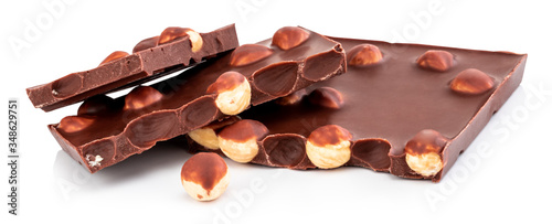 chocolate with nuts isolated on white background