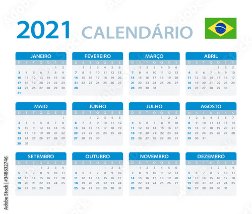 2021 Calendar - vector template graphic illustration - Brazilian version