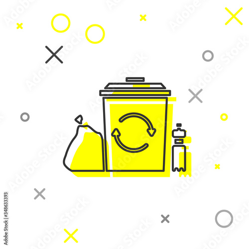 Grey line Recycle bin with recycle symbol icon isolated on white background. Trash can icon. Garbage bin sign. Recycle basket. Vector