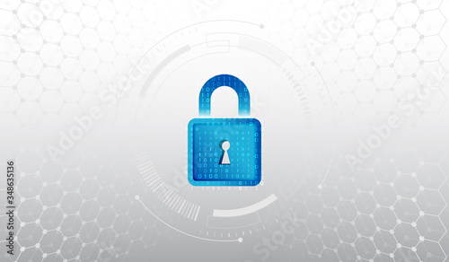 Protection from virus attack. Global antivirus secure system. Hi-tech communication background. Cyber attack protection privacy concept. Futuristic padlock vector illustration.