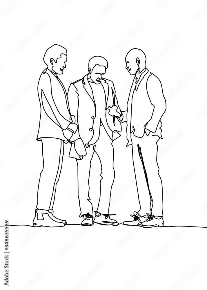 One continuous line drawing, , of a man standing and talking about his work One continuous line drawing, , of a man standing and talking about his work