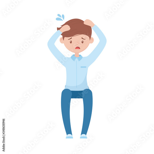 stressed employee man cartoon character isolated design