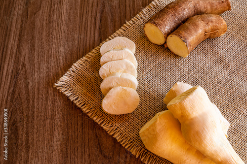 Cassava, also called manioc, yuca, balinghoy, mogo, mandioca, kamoteng kahoy, tapioca and manioc root, a woody shrub of the Euphorbiaceae family native to South America. photo