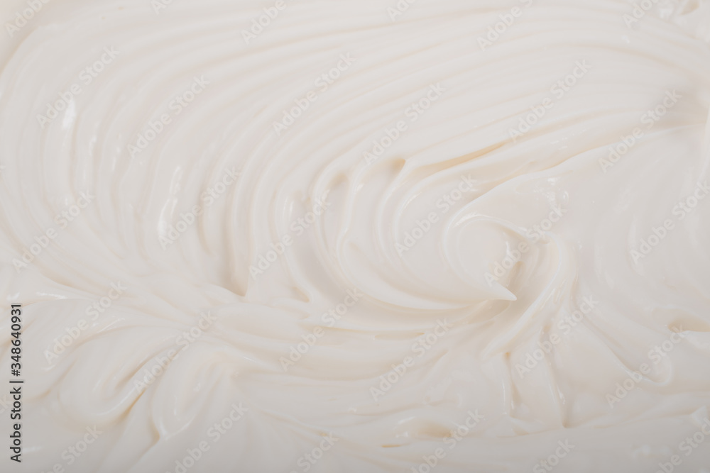 Whipped cream and mixer preparing dessert view from above