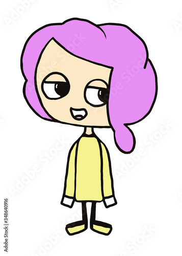 Girl with pink hair, children's illustration, character