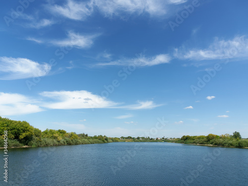 Beautiful sunny summer landscape. Big Irgiz River. Russia, Saratov region, the village of Kamenka.