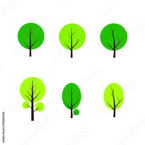 Green tree set icon. Flat design.