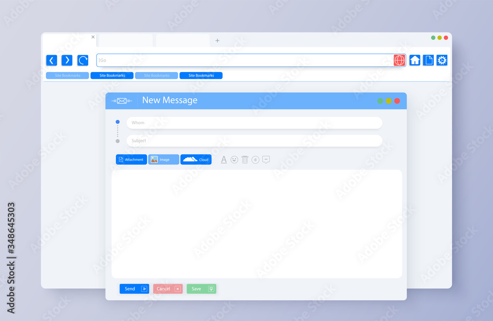 Blank minimal browser window for computer. Mockup for responsive web design. Email message